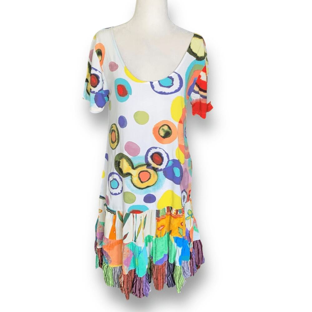 Jams World Abstract Ruffle Hem Hattie Dress Colorful Art Print‎ Small Statement